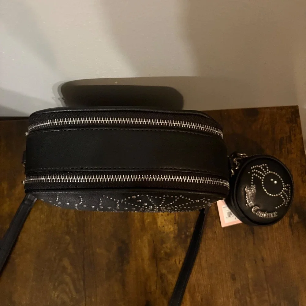 NWT Juicy Couture Rhinestone‎ Spiderweb Crossbody Bag Black w/ Coin Purse